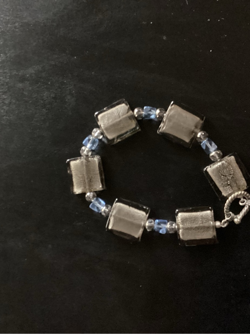 Silver Glass & Blue Bead Women's Bracelet